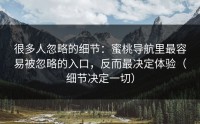 很多人忽略的细节：蜜桃导航里最容易被忽略的入口，反而最决定体验（细节决定一切）