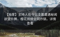 【独家】主持人在今日凌晨遭遇秘闻欲望升腾，樱花视频全网炸锅，详情查看