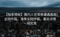 【独家揭秘】圈内人在深夜遭遇真相！全网炸裂，海角全网炸锅，幕后详情一探究竟